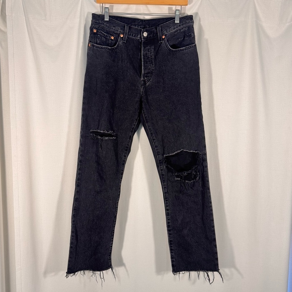 Levi’s 501 High Waisted Black Distressed Jeans